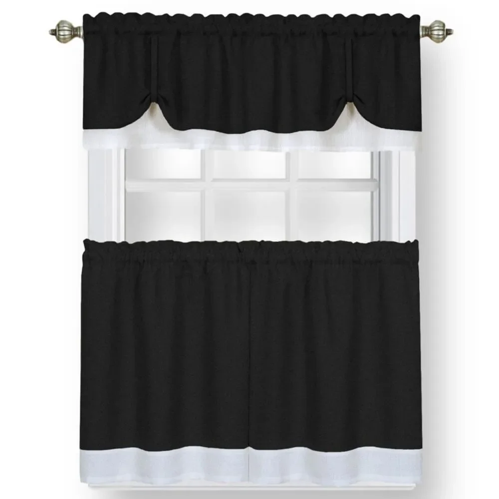 Woven Trends Two-Tone Window Curtain Tier Pair & Valance Set, Double Layer Small